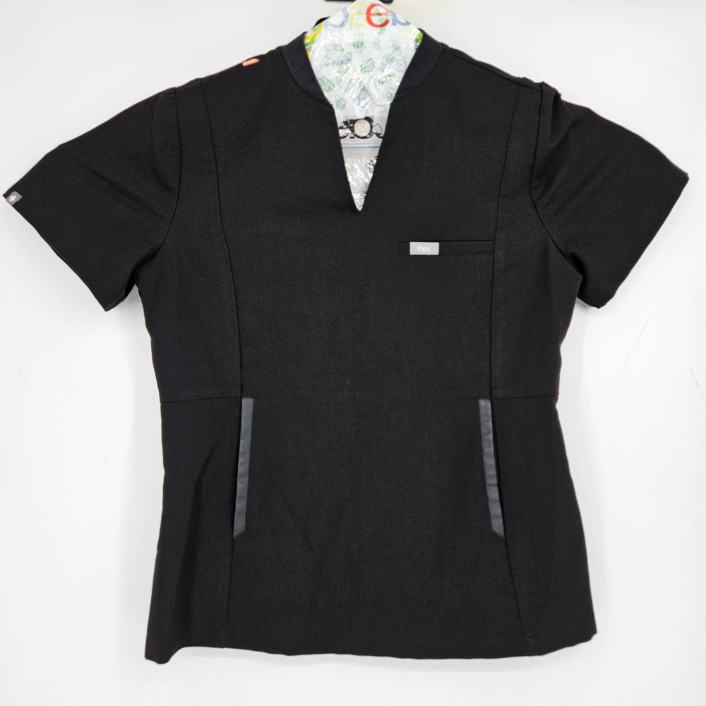 Figs Scrub Top Womens Medium Odesa Healthcare Nurses Black Uniforms Short Sleeve